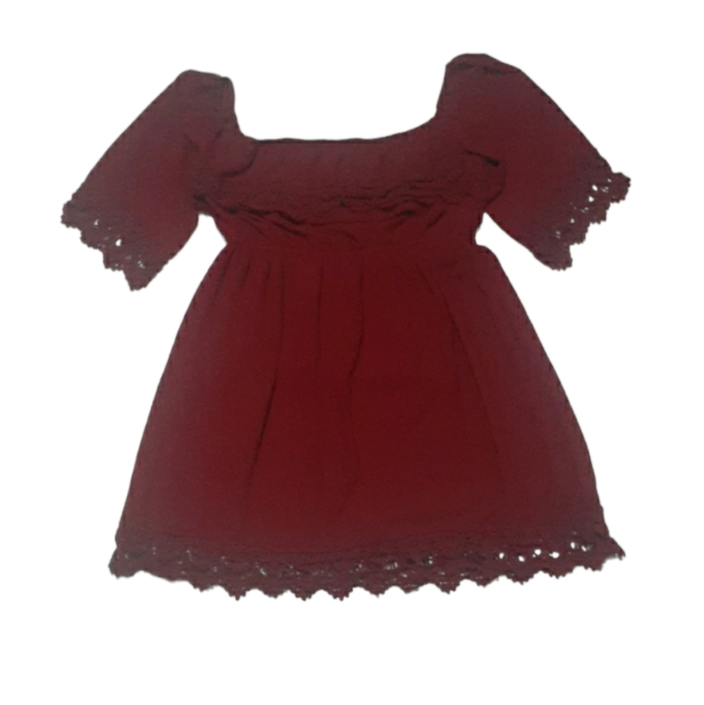 Umgee Red Baby Doll Dress Empire Waist Off the Shoulder Lace Maroon Peasant L